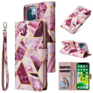 For iPhone 13 Marble Bronzing Stitching Horizontal Flip PU Leather Case with Holder & Card Slots & Wallet & Photo Frame(Purple)