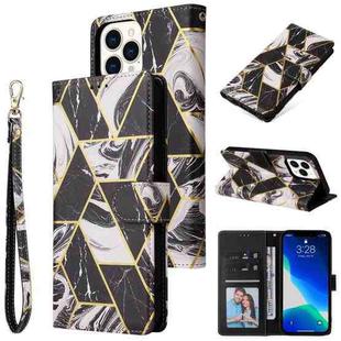 For iPhone 13 Pro Max Marble Bronzing Stitching Horizontal Flip PU Leather Case with Holder & Card Slots & Wallet & Photo Frame (Black)