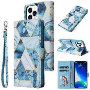 For iPhone 13 Pro Max Marble Bronzing Stitching Horizontal Flip PU Leather Case with Holder & Card Slots & Wallet & Photo Frame (Blue)