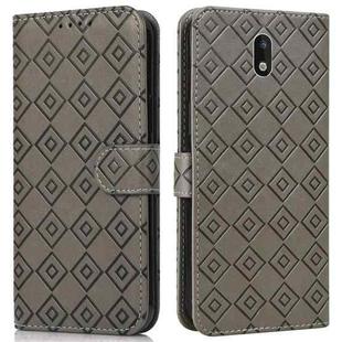 For Nokia 1.3 Embossed Big Small Concentric Squares Pattern Horizontal Flip Leather Case with Card Slot & Holder & Wallet(Grey)