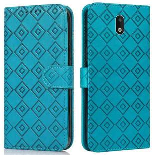 For Nokia 1.3 Embossed Big Small Concentric Squares Pattern Horizontal Flip Leather Case with Card Slot & Holder & Wallet(Blue)