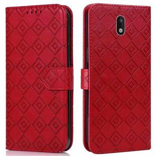 For Nokia 1.3 Embossed Big Small Concentric Squares Pattern Horizontal Flip Leather Case with Card Slot & Holder & Wallet(Red)