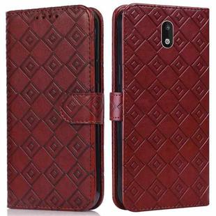 For Nokia 1.3 Embossed Big Small Concentric Squares Pattern Horizontal Flip Leather Case with Card Slot & Holder & Wallet(Brown)