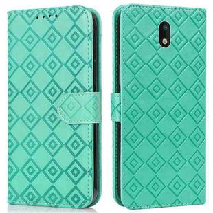 For Nokia 1.3 Embossed Big Small Concentric Squares Pattern Horizontal Flip Leather Case with Card Slot & Holder & Wallet(Green)