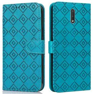 For Nokia 2.3 Embossed Big Small Concentric Squares Pattern Horizontal Flip Leather Case with Card Slot & Holder & Wallet(Blue)