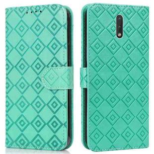 For Nokia 2.3 Embossed Big Small Concentric Squares Pattern Horizontal Flip Leather Case with Card Slot & Holder & Wallet(Green)