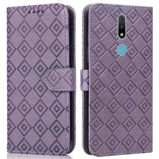 For Nokia 2.4 Embossed Big Small Concentric Squares Pattern Horizontal Flip Leather Case with Card Slot & Holder & Wallet(Purple)
