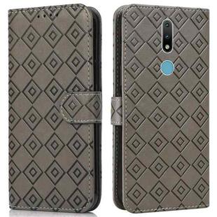 For Nokia 2.4 Embossed Big Small Concentric Squares Pattern Horizontal Flip Leather Case with Card Slot & Holder & Wallet(Grey)