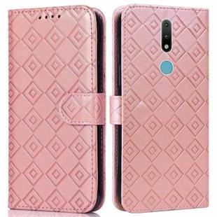 For Nokia 2.4 Embossed Big Small Concentric Squares Pattern Horizontal Flip Leather Case with Card Slot & Holder & Wallet(Pink)