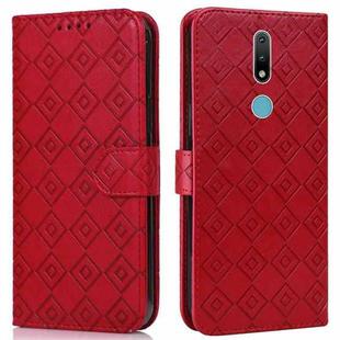 For Nokia 2.4 Embossed Big Small Concentric Squares Pattern Horizontal Flip Leather Case with Card Slot & Holder & Wallet(Red)