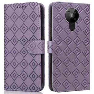 For Nokia 5.3 Embossed Big Small Concentric Squares Pattern Horizontal Flip Leather Case with Card Slot & Holder & Wallet(Purple)