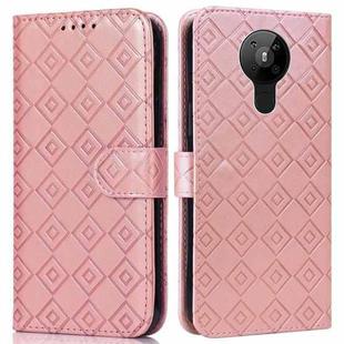 For Nokia 5.3 Embossed Big Small Concentric Squares Pattern Horizontal Flip Leather Case with Card Slot & Holder & Wallet(Pink)