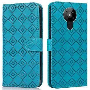 For Nokia 5.3 Embossed Big Small Concentric Squares Pattern Horizontal Flip Leather Case with Card Slot & Holder & Wallet(Blue)