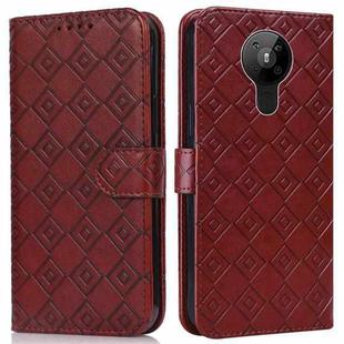For Nokia 5.3 Embossed Big Small Concentric Squares Pattern Horizontal Flip Leather Case with Card Slot & Holder & Wallet(Brown)