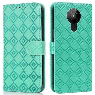 For Nokia 5.3 Embossed Big Small Concentric Squares Pattern Horizontal Flip Leather Case with Card Slot & Holder & Wallet(Green)