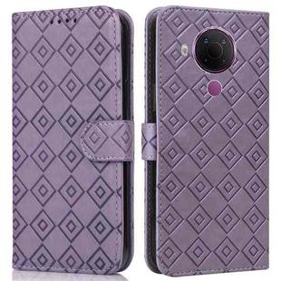 For Nokia 5.4 / 3.4 Embossed Big Small Concentric Squares Pattern Horizontal Flip Leather Case with Card Slot & Holder & Wallet(Purple)