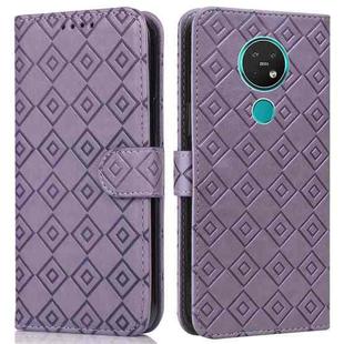 For Nokia 7.2 / 6.2 Embossed Big Small Concentric Squares Pattern Horizontal Flip Leather Case with Card Slot & Holder & Wallet(Purple)