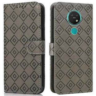 For Nokia 7.2 / 6.2 Embossed Big Small Concentric Squares Pattern Horizontal Flip Leather Case with Card Slot & Holder & Wallet(Grey)