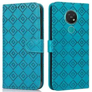 For Nokia 7.2 / 6.2 Embossed Big Small Concentric Squares Pattern Horizontal Flip Leather Case with Card Slot & Holder & Wallet(Blue)