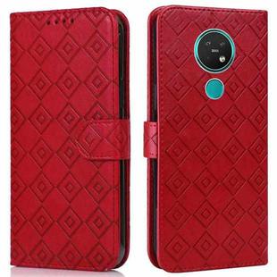 For Nokia 7.2 / 6.2 Embossed Big Small Concentric Squares Pattern Horizontal Flip Leather Case with Card Slot & Holder & Wallet(Red)