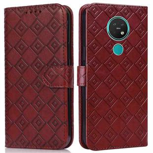 For Nokia 7.2 / 6.2 Embossed Big Small Concentric Squares Pattern Horizontal Flip Leather Case with Card Slot & Holder & Wallet(Brown)