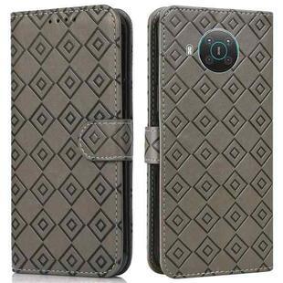 For Nokia X20 / X10 Embossed Big Small Concentric Squares Pattern Horizontal Flip Leather Case with Card Slot & Holder & Wallet(Grey)