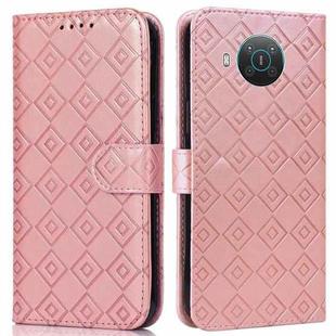 For Nokia X20 / X10 Embossed Big Small Concentric Squares Pattern Horizontal Flip Leather Case with Card Slot & Holder & Wallet(Pink)