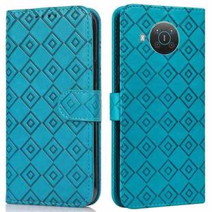 For Nokia X20 / X10 Embossed Big Small Concentric Squares Pattern Horizontal Flip Leather Case with Card Slot & Holder & Wallet(Blue)