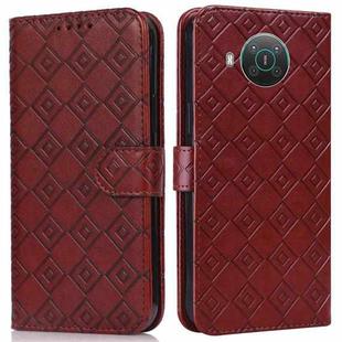 For Nokia X20 / X10 Embossed Big Small Concentric Squares Pattern Horizontal Flip Leather Case with Card Slot & Holder & Wallet(Brown)