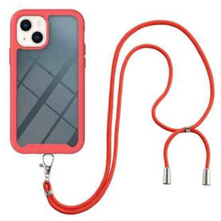 For iPhone 13 Starry Sky Solid Color Series Shockproof PC + TPU Protective Case with Neck Strap(Red)