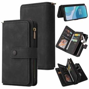 For OnePlus 9 Skin Feel PU + TPU Horizontal Flip Leather Case With Holder & 15 Cards Slot & Wallet & Zipper Pocket & Lanyard(Black)