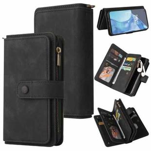 For OnePlus 9 Pro Skin Feel PU + TPU Horizontal Flip Leather Case With Holder & 15 Cards Slot & Wallet & Zipper Pocket & Lanyard(Black)
