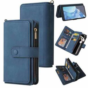 For OnePlus 9 Pro Skin Feel PU + TPU Horizontal Flip Leather Case With Holder & 15 Cards Slot & Wallet & Zipper Pocket & Lanyard(Blue)