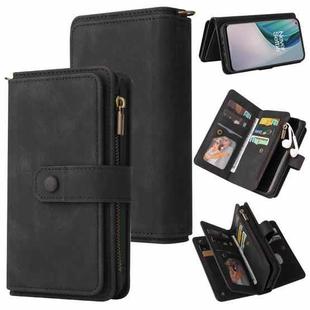 For OnePlus Nord N10 5G Skin Feel PU + TPU Horizontal Flip Leather Case With Holder & 15 Cards Slot & Wallet & Zipper Pocket & Lanyard(Black)