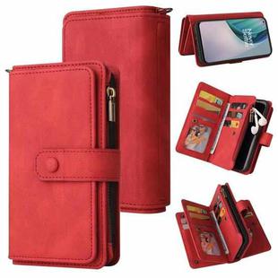 For OnePlus Nord N10 5G Skin Feel PU + TPU Horizontal Flip Leather Case With Holder & 15 Cards Slot & Wallet & Zipper Pocket & Lanyard(Red)