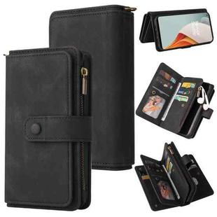 For OnePlus Nord N100 5G Skin Feel PU + TPU Horizontal Flip Leather Case With Holder & 15 Cards Slot & Wallet & Zipper Pocket & Lanyard(Black)