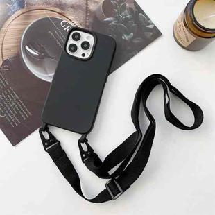 For iPhone 13 Elastic Silicone Protective Case with Wide Neck Lanyard(Black)