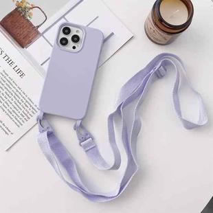 For iPhone 12 mini Elastic Silicone Protective Case with Wide Neck Lanyard (Purple)