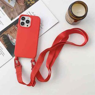For iPhone 12 mini Elastic Silicone Protective Case with Wide Neck Lanyard (Red)