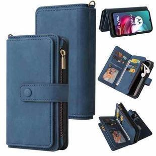 For Motorola Moto G10 Skin Feel PU + TPU Horizontal Flip Leather Case With Holder & 15 Cards Slot & Wallet & Zipper Pocket & Lanyard(Blue)