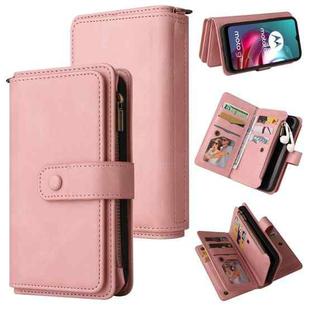 For Motorola Moto G10 Skin Feel PU + TPU Horizontal Flip Leather Case With Holder & 15 Cards Slot & Wallet & Zipper Pocket & Lanyard(Pink)