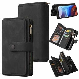 For Motorola Moto E7 Power Skin Feel PU + TPU Horizontal Flip Leather Case With Holder & 15 Cards Slot & Wallet & Zipper Pocket & Lanyard(Black)