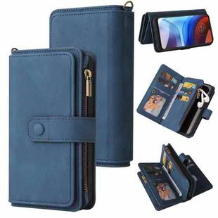 For Motorola Moto E7 Power Skin Feel PU + TPU Horizontal Flip Leather Case With Holder & 15 Cards Slot & Wallet & Zipper Pocket & Lanyard(Blue)