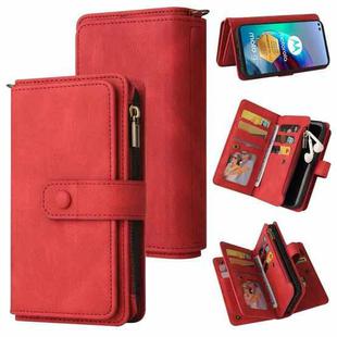 For Motorola Moto G100 Skin Feel PU + TPU Horizontal Flip Leather Case With Holder & 15 Cards Slot & Wallet & Zipper Pocket & Lanyard(Red)