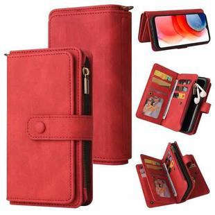 For Motorola Moto G Play (2021) Skin Feel PU + TPU Horizontal Flip Leather Case With Holder & 15 Cards Slot & Wallet & Zipper Pocket & Lanyard(Red)