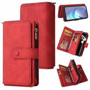 For Motorola Moto G50 Skin Feel PU + TPU Horizontal Flip Leather Case With Holder & 15 Cards Slot & Wallet & Zipper Pocket & Lanyard(Red)