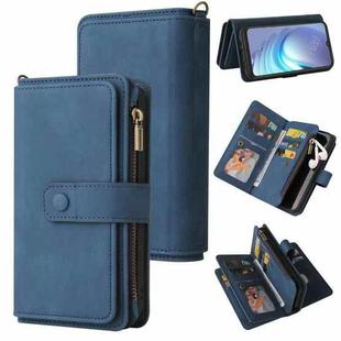 For Motorola Moto G50 Skin Feel PU + TPU Horizontal Flip Leather Case With Holder & 15 Cards Slot & Wallet & Zipper Pocket & Lanyard(Blue)