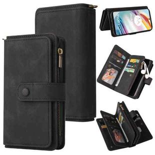 For Motorola Moto G60 Skin Feel PU + TPU Horizontal Flip Leather Case With Holder & 15 Cards Slot & Wallet & Zipper Pocket & Lanyard(Black)
