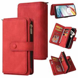 For Motorola Moto G60 Skin Feel PU + TPU Horizontal Flip Leather Case With Holder & 15 Cards Slot & Wallet & Zipper Pocket & Lanyard(Red)