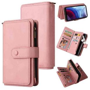 For Motorola Moto G Power (2021) Skin Feel PU + TPU Horizontal Flip Leather Case With Holder & 15 Cards Slot & Wallet & Zipper Pocket & Lanyard(Pink)